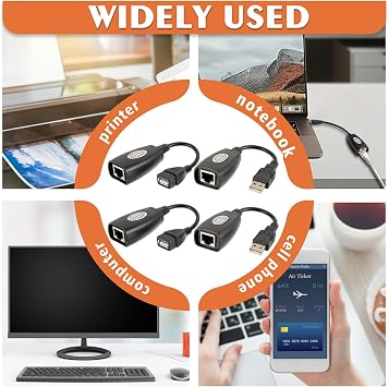 2 Pairs USB RJ45 Extension Adapter, USB 2.0 to RJ45 LAN Extension Adapter Over Cat5/Cat5e/Cat6 Cable Connector Compatible with Computers, Mobile Phones, Keyboards, U Disks, Printers