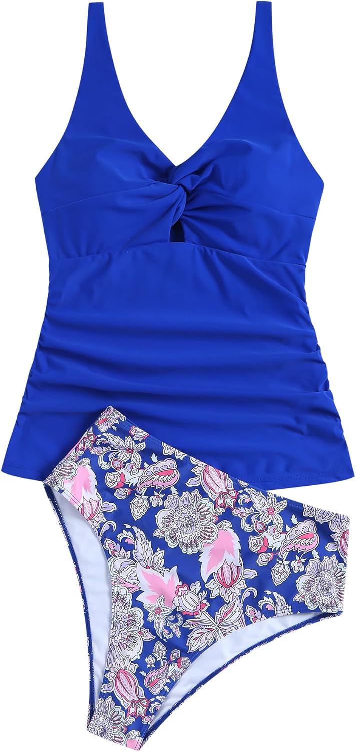 ZAFUL Women's Tankini Swimsuits Twist Front Tummy Control High Waisted Bikini Sets Two Piece Bathing Suits - Image 3