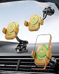 INIU 3-in-1 Support magnétique sans fil de téléphone de voiture- Strong Clamp pour Bumpy Road avec ventilateur de refroidissement, HandsFree Qi2 Certifié 15W Mont de voiture à charge rapide pour MagSafe, pour iPhone 12-17 Series Barre de poignée