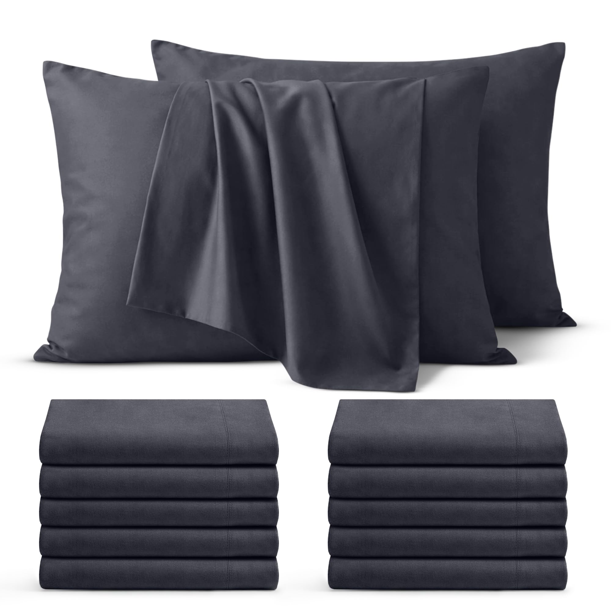 BEDIO Charcoal Pillow Cases 10 Pack – Ultra Soft Brushed Microfiber Pillowcases Standard Size with Envelope Closure, Breathable, Wrinkle Free, Durable Set of Pillow Covers (50 x 75 Cm)