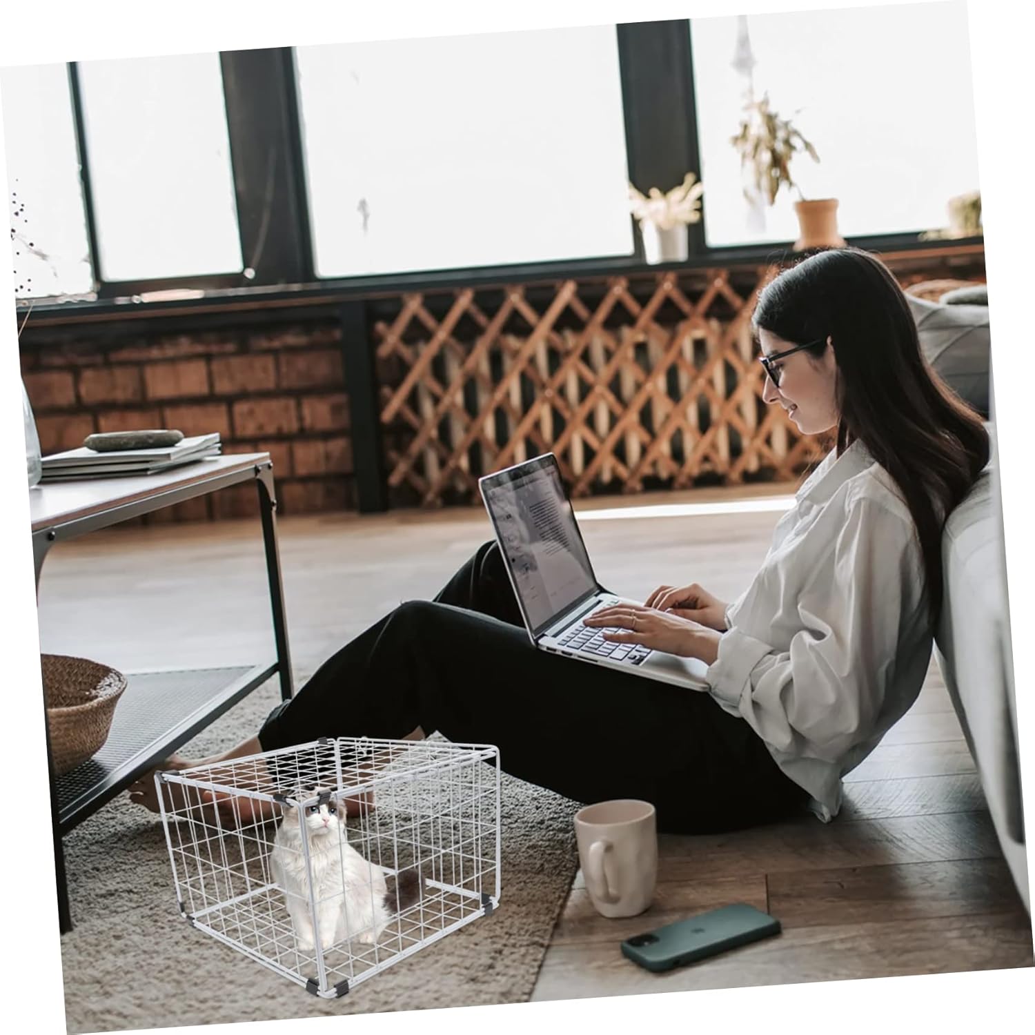 Angoily Foldable Cat Carrier Cage Durable Iron Pet Crate for Cats Under for Bathing and Travel Design for Home Use Practical Supplies