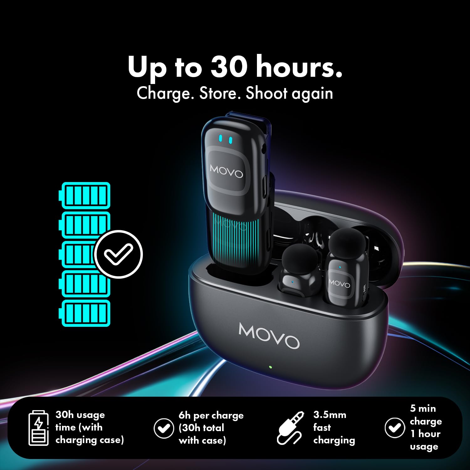 NanoMic - Micrófono Lavalier inalámbrico para cámara, sistema de micrófono inalámbrico TRS con clip para DSLR, videocámaras y cámaras sin espejo, micrófonos duales con funda de carga para video