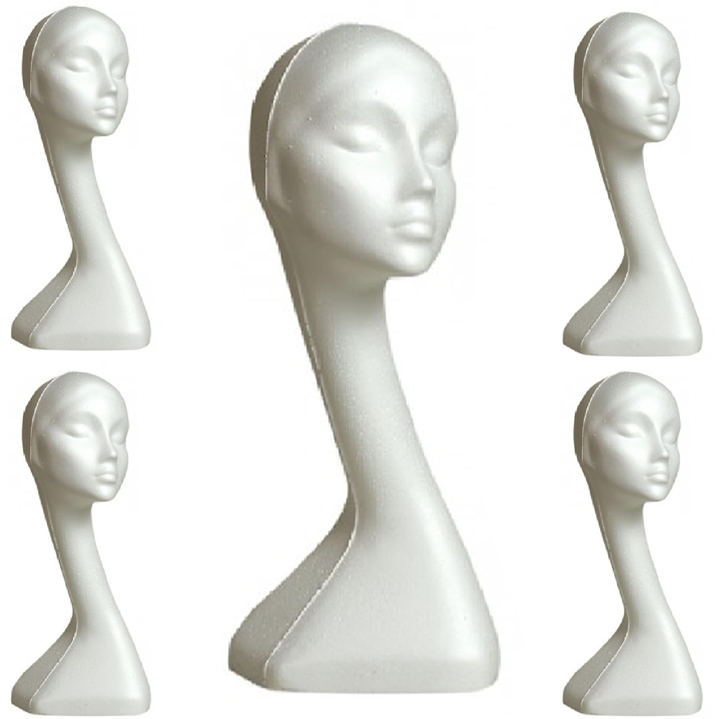 My Shopfittings Craft Foam Wig Head - WHITE FeMale SWAN NECK Mannequin Wig Holder Stand WHITE Polystyrene Foam (5 X SWAN NECK Polystyrene)