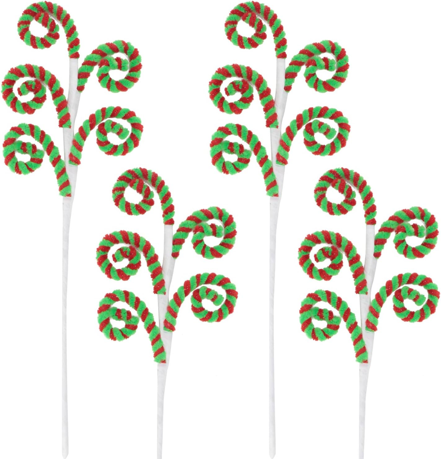 Set of 4 Christmas Candy Cane Picks Swirled Sprays