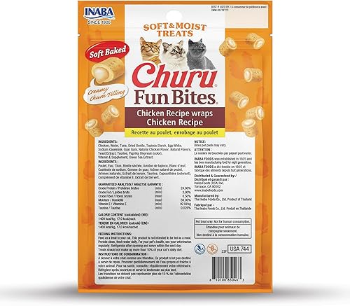 Miniatura 2 de INABA Churu Fun Bites for Cats - Golosinas suaves y masticables para gatos envueltas con pollo horneado con taurina, 0.42 onzas cada tetra, 18