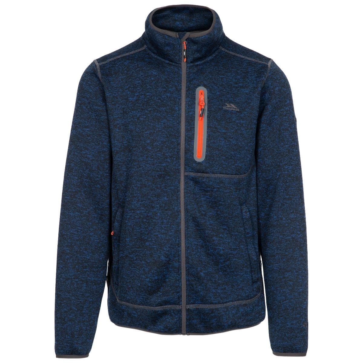 Trespass Men's Navy Marl Fleece Jacket Bingham - Brushed Back, Chest Pocket With Printed Surround Detail, Knitted Marl Fleece, 3 Zip Pockets, Stretch Binding At Hem And Cuffs