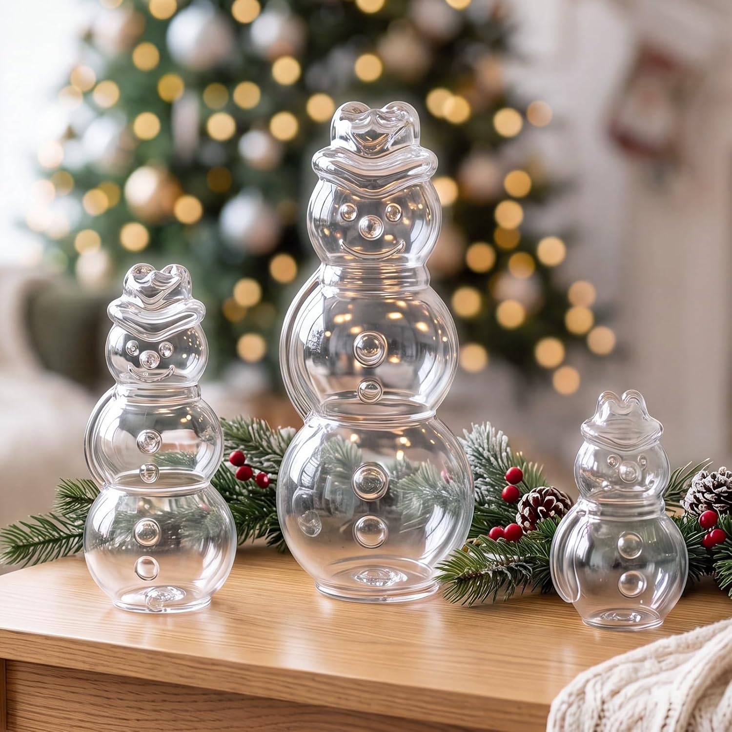 Meanplan 3 Pcs Glass Christmas Tree Decor Figures, 12'', 10'', 6.5''