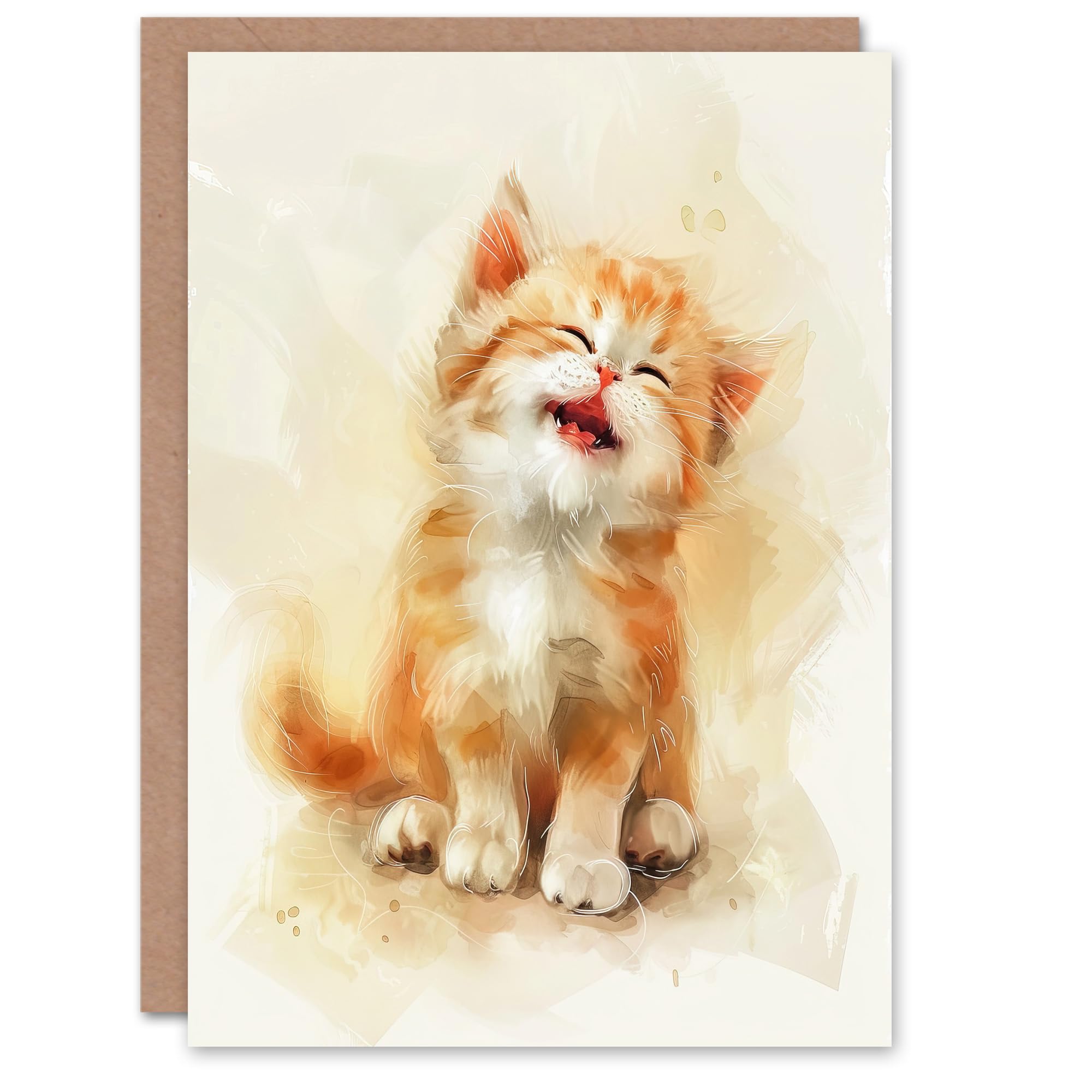 Artery8 Greeting Card Cat Lover Cute Happy Fluffy Ginger Ragdoll Kitten Blank For Him Or Her Art Birthday Card