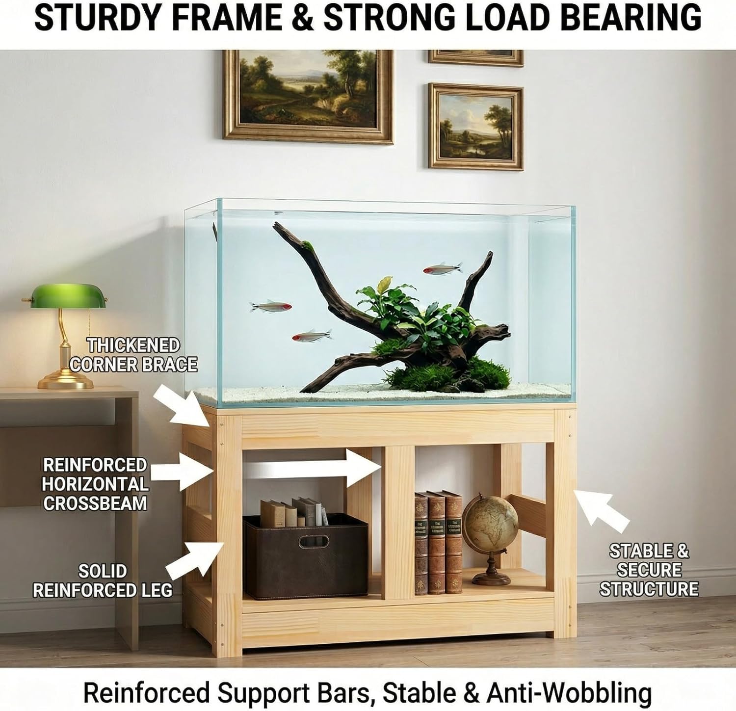 Solid Wood Stand For Aquarium, Heavy Duty Fish Tank Stand For Living Room Bedroom Balcony Home Decoration, Sturdy Wooden Aquarium Display Holder (natural wood color,15.8×15.8×27.6in / 40×40×70cm)