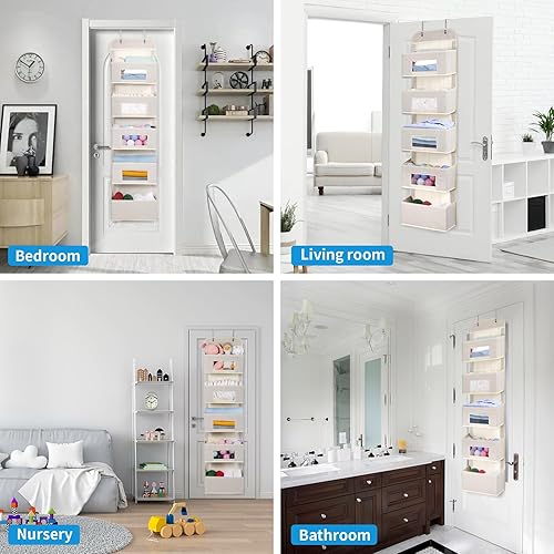 Miniatura 3 de Organizador colgante de 5 estantes sobre la puerta con 2 ganchos de metal, 5 bolsillos sobre la puerta, almacenamiento de pared con ventanas