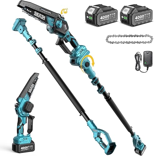SEESII 2-in-1 Elagueuse sur Perche, Mini Tronçonneuse Brushless 6 Pouces
