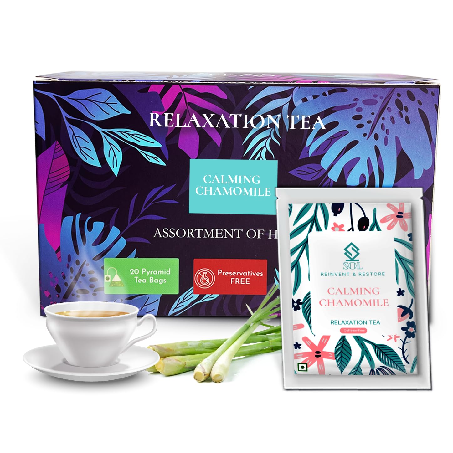 SOL Chamomile Tea Bags - With Lemongrass | Sleep Tea For Stress Relief & Anxiety | Helps Relax & Improves Sleep Quality | Caffeine-free Herbal Tea | 20 Tea Bags (B0BL7Y528F) Amazon Price History, Amazon Price Tracker