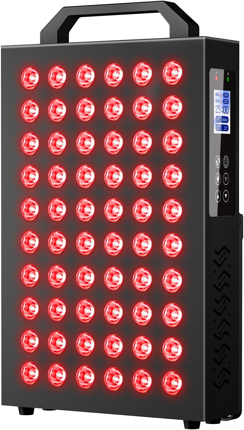 Red Light Therapy,Dual Chip Clinical Grade LED Device with LCD Display Timer Near-Infrared Light 630nm 660nm 810nm 830nm 850nm,Ideal for Face,Body,Pain Relief,Skin Health (Black, 60)
