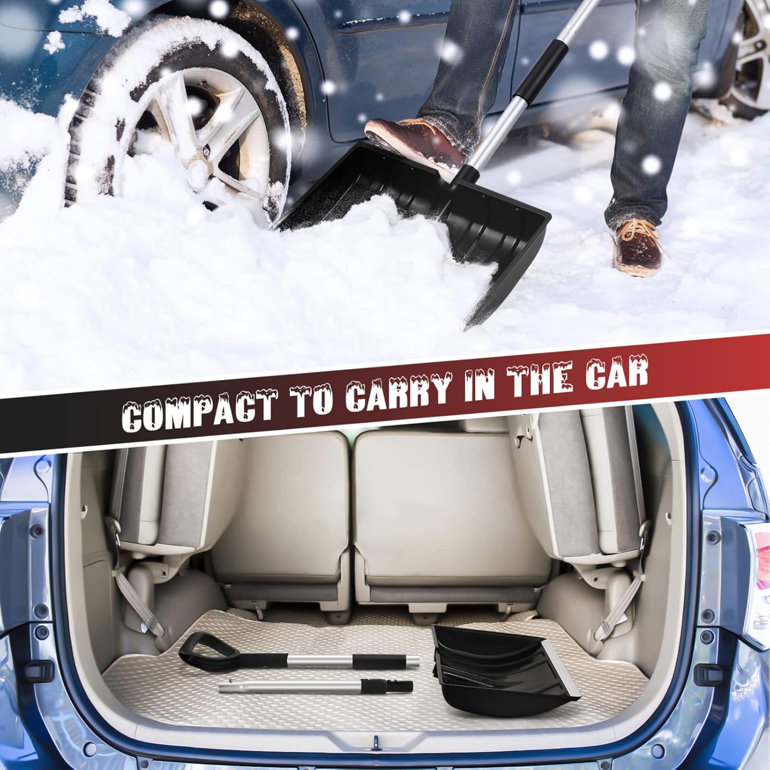 BESPORTBLE Large Snow Shovel with Adjustable Handle Heavy-Duty Ice Scraper Tool for Snow Removal for Cars Trucks and Outdoor Use Aluminum Construction