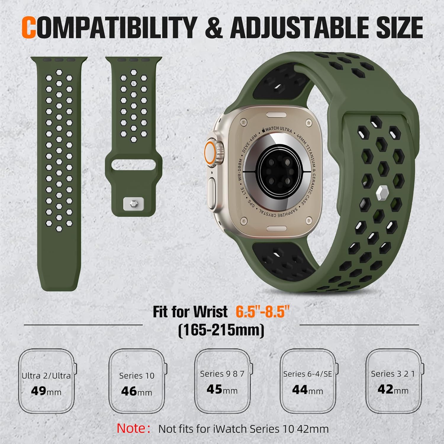 Sport Band,Compatible with Apple Watch Ultra 3 2 1Band,49mm 46mm 45mm 44mm 42mm for Men Women,Wide Soft Silicone Waterproof Loop Rugged Strap for iWatch Series 11/10/9/8/7/6/5/4/3/2/1 SE - Image 7