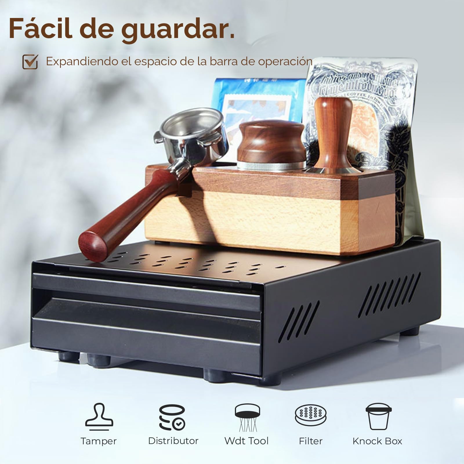 Cafe Knock Box Cajon Posos Cafe de Acero Inoxidable Contenedor de Caja de Café con Palo de Golpe Accesorios Cafetera