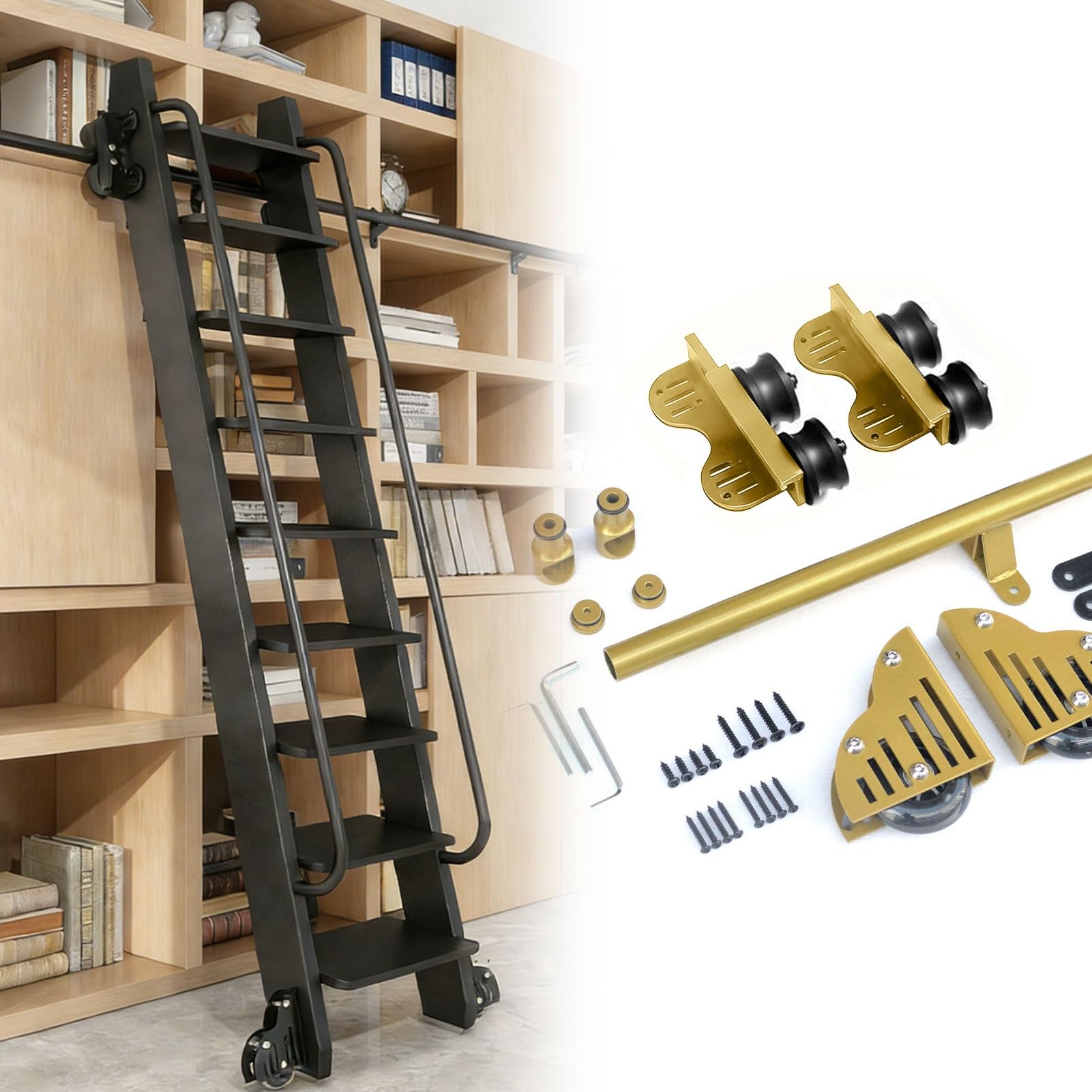 Kit matériel échelle coulissante télescopique 6m avec rail vertical réglable et roues de frein