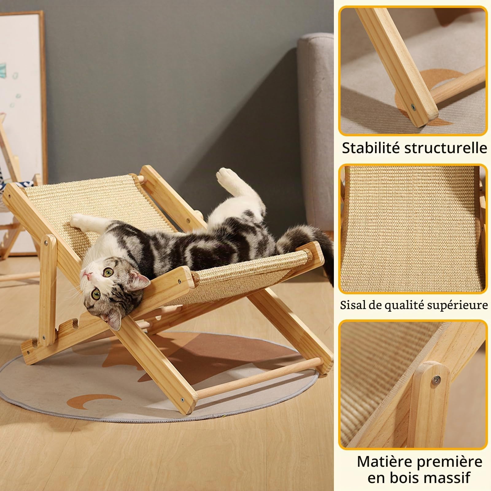 Lit pour Chat – Lit réglable avec hamac, Espace de Repos Stable pour Chats jusqu'à 10 kg, idéal pour Chats, Chiots et Petits Animaux, Chat Surface de grattage Populaire en sisal