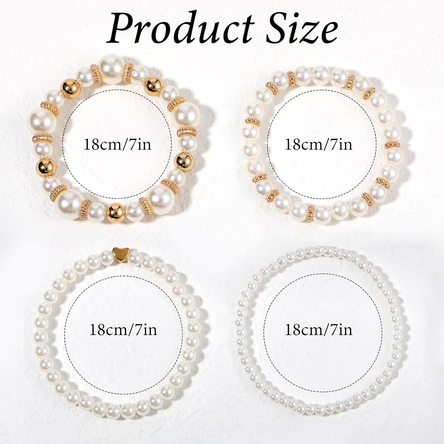 4 PCS Pearl Bracelets for Women, White & Gold Chunky Simulated Pearl Stackable Stretch Bracelet Set Multilayered Stretch Bead Ball Bracelet Jewelry Gifts for Women Bridesmaid Bridal Jewelry - Image 2