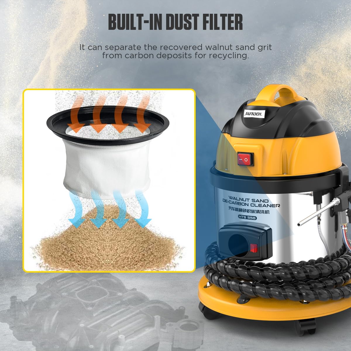 AUTOOL HTS558 Strahlgeräte Nussschalen Strahlgerät, Automotor-Einlassventil-Reinigungsmaschine 220V Walnuss-Sand-Motor-Kohlenstoff-Reiniger (Europäischer Standard)