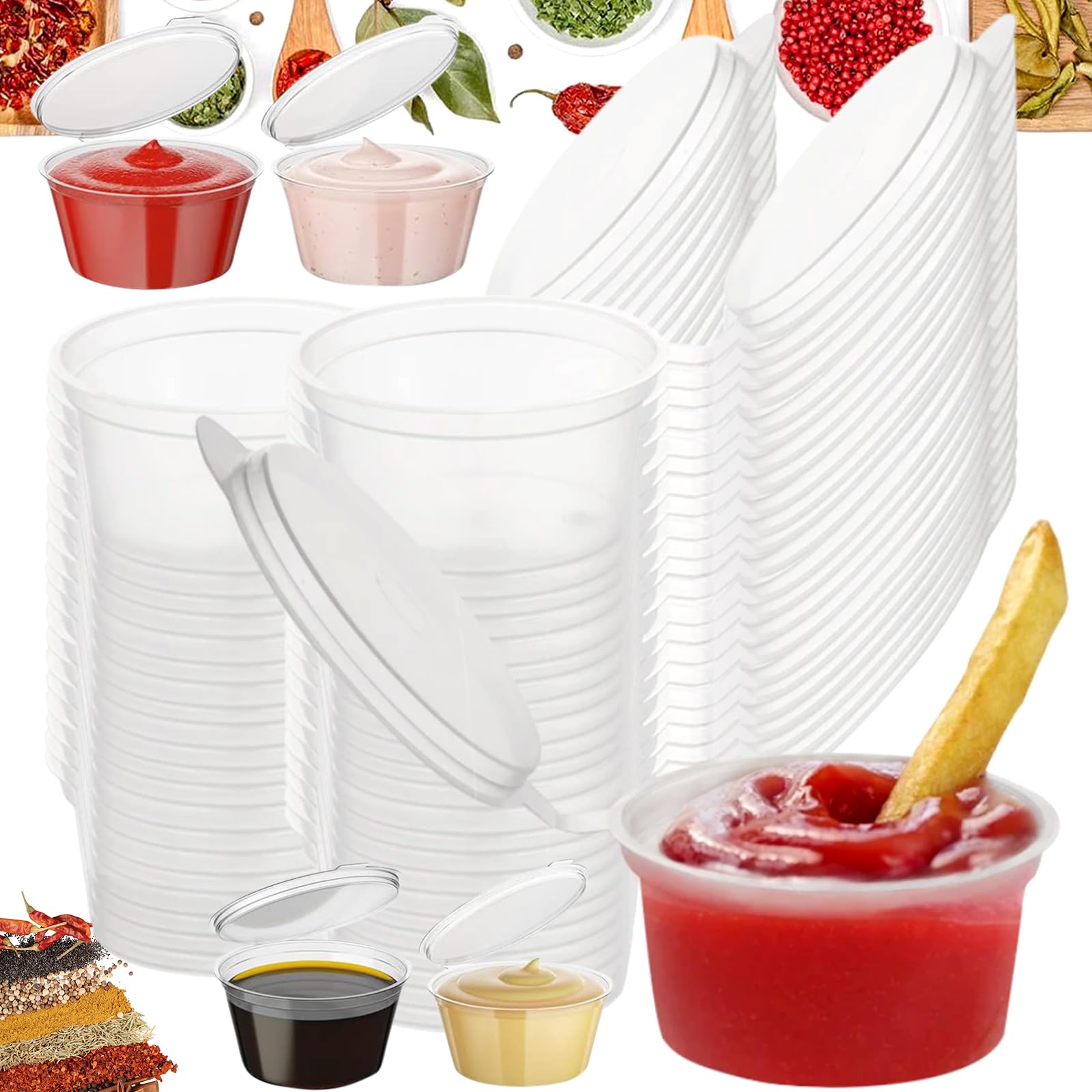 100 Contenitori Per Salsa 50ml - Scatoline Trasparenti Con Coperchio, Per Alimenti - Foto 3