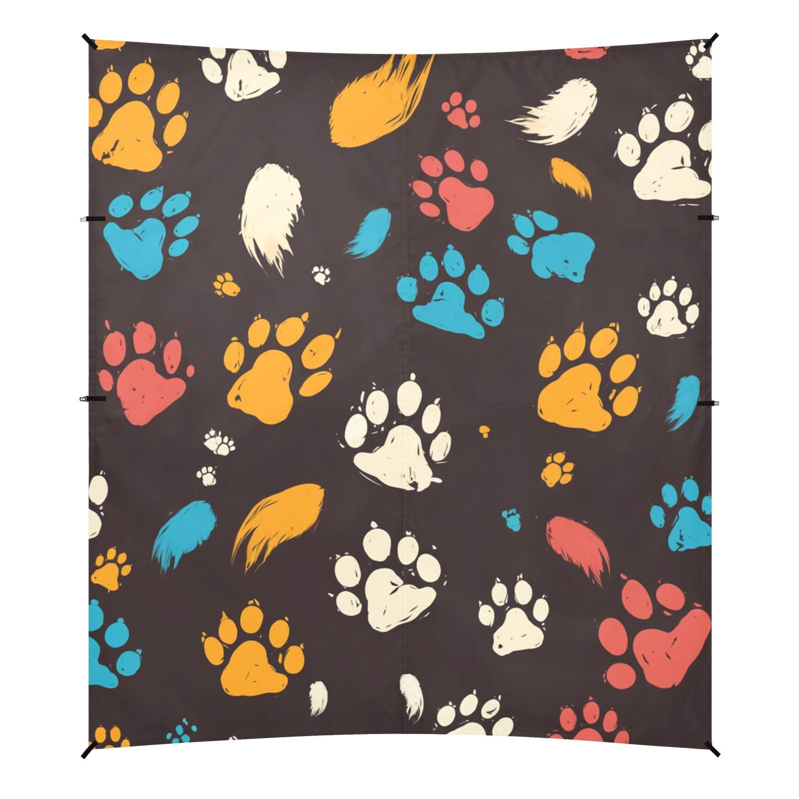 Cute Paws Print Pitch Black Beach Cabana UPF50+ Waterproof Outdoor Sun Shade Includes Sand Shovel, Sandbags, Stability Poles for Camping, Picnics, Backyard