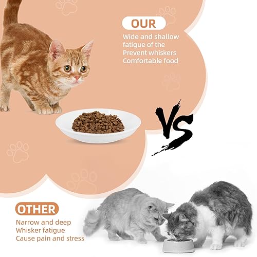 Miniatura 3 de Paquete de 6 cuencos de comida para gatos, cuencos de cerámica para gatos, juego de cuencos antifatiga para gatos, platos anchos y poco profundos de