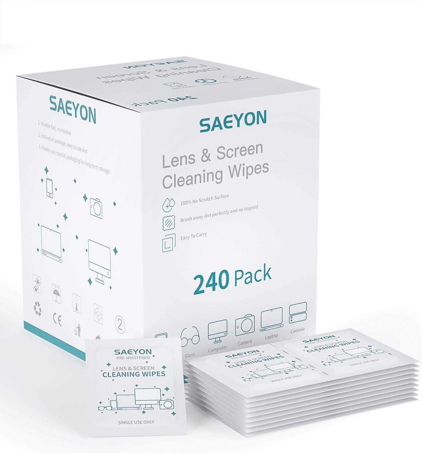SAEYON [240 Pack Disposable Lens Cleaning Wipes, Quick Dry
