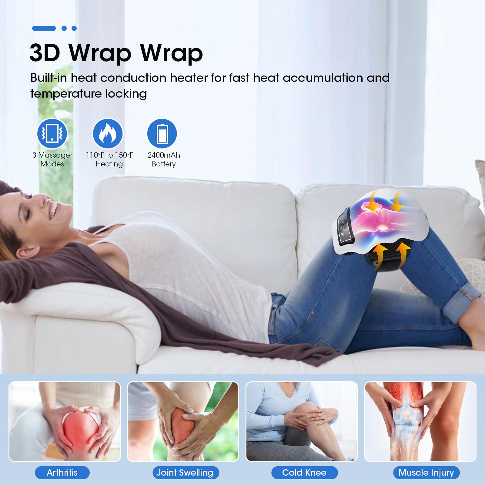 Masajeador de Rodilla, Alivio del Dolor Articular por Infrarrojos de Calor Profundo, Rodilleras Menisco y Ligamento, para la Artritis, Tirón de Ligamentos y Lesiones Musculares