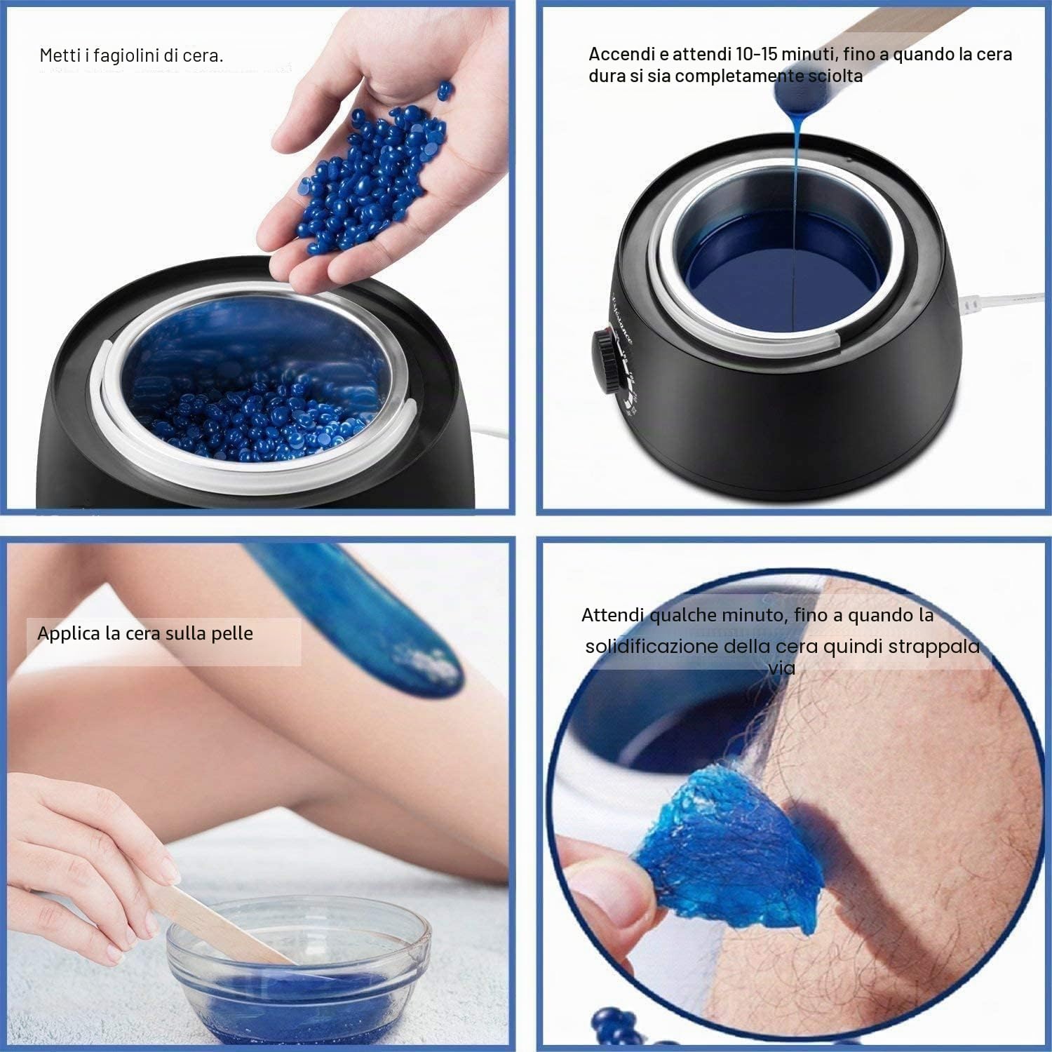 Scaldacera Professionali Scalda Cera Fornello Elettrico Kit Depilazione Barattolo Ceretta Brasiliana Con 4 Sacchetti Da Cera 10 Spatole Di Legno Indolore Usato A CASA Di Qualità Da Salone Pot 500ml