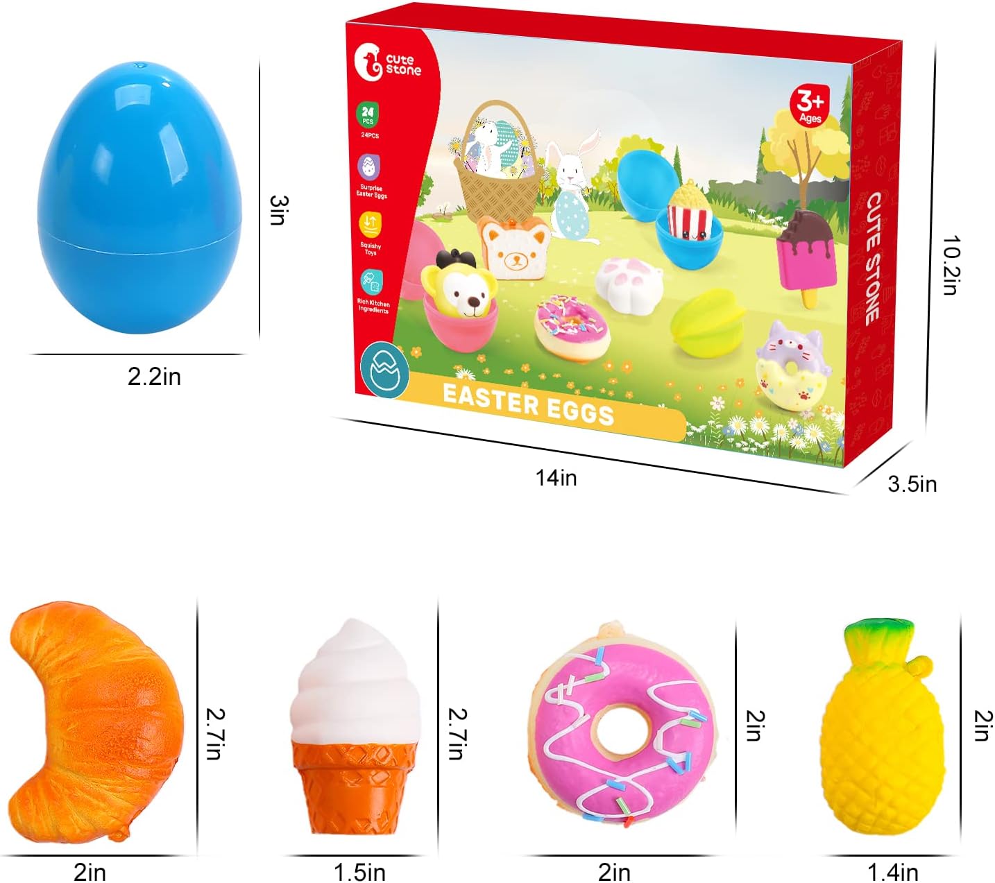 24 Pack Filled Easter Eggs with Food Squishy Toy, Easter Basket Stuffers Party Favors, Slow Rising Squeeze Toys Stress Relief Toys for Kids, Toddlers, Boys and Girls