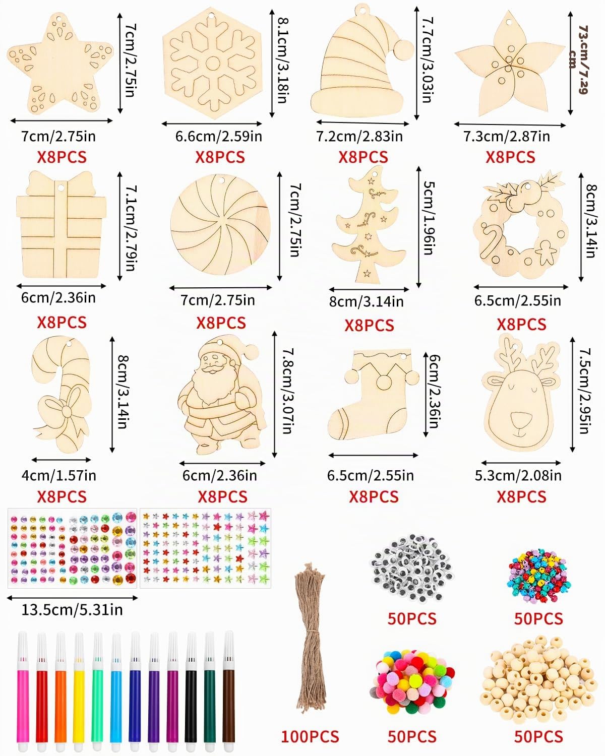 410 Piezas de Madera Pintadas de Navidad Colgantes de árboles de Navidad de Madera, Decoración de árboles de Navidad