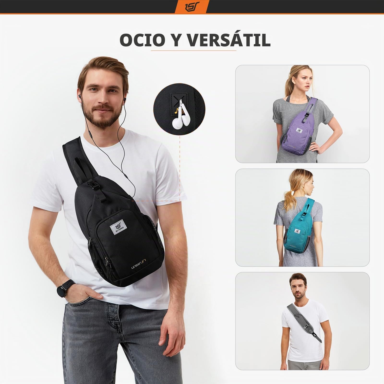 SKYSPER Bolsos Cruzados Antirrobo con Protección RFID Bolsa de Pecho Bandoleras Pequeñas para Viajes Deportes Casual