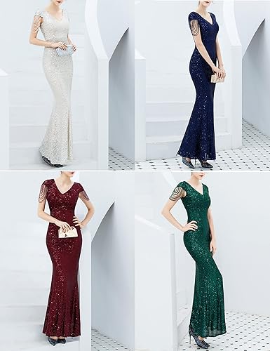 Miniatura 6 de Madam Uniq - Vestido formal de los años 20 para mujer, talla grande, con borlas y lentejuelas, vestido largo de noche de Gatsby