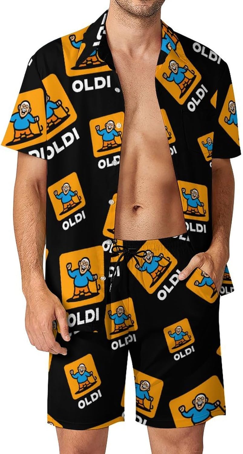 OLDI Men's Summer Beach Outfits Shirt And Shorts Set 2 Piece Vacation Swimwear