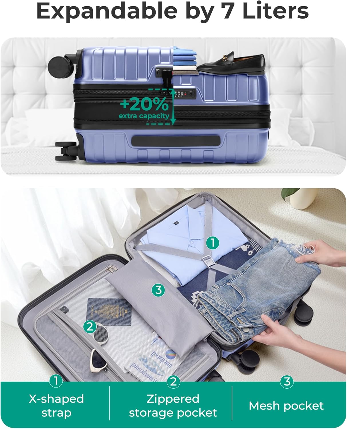 BAGSMART Carry On Luggage 22x14x9 Airline Approved with Spinner Wheels,Lightweight 20 Inch Luggage with TSA Lock,Expandable Hard Shell Carry On Suitcases for Men Women,Slate Blue - Image 4