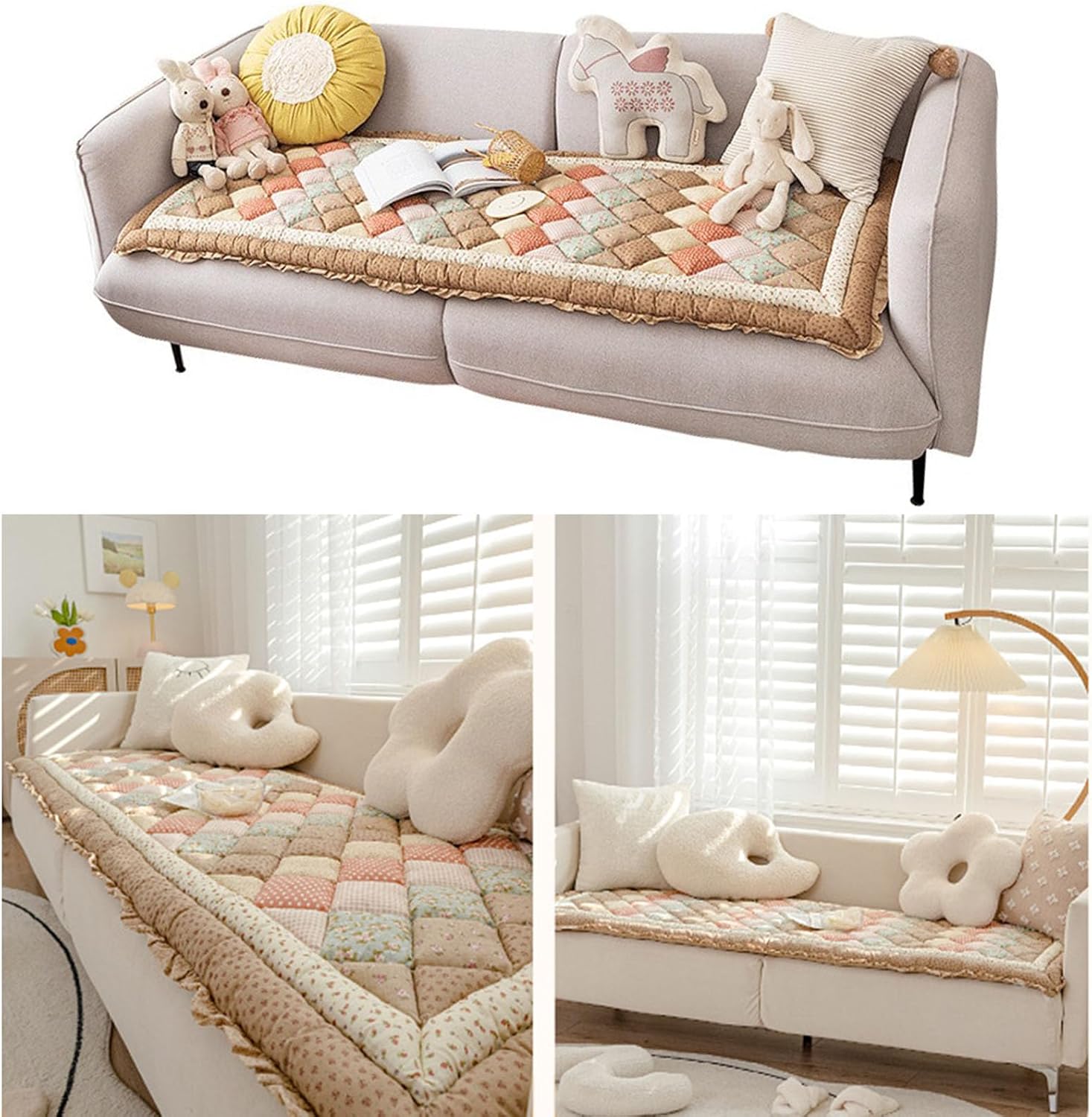 Hawtrytoa ガーデンシックコットン保護カウチカバー、ソファ用毛皮のようなペットカウチカバー、洗濯機洗い&amp;滑り止めチェ