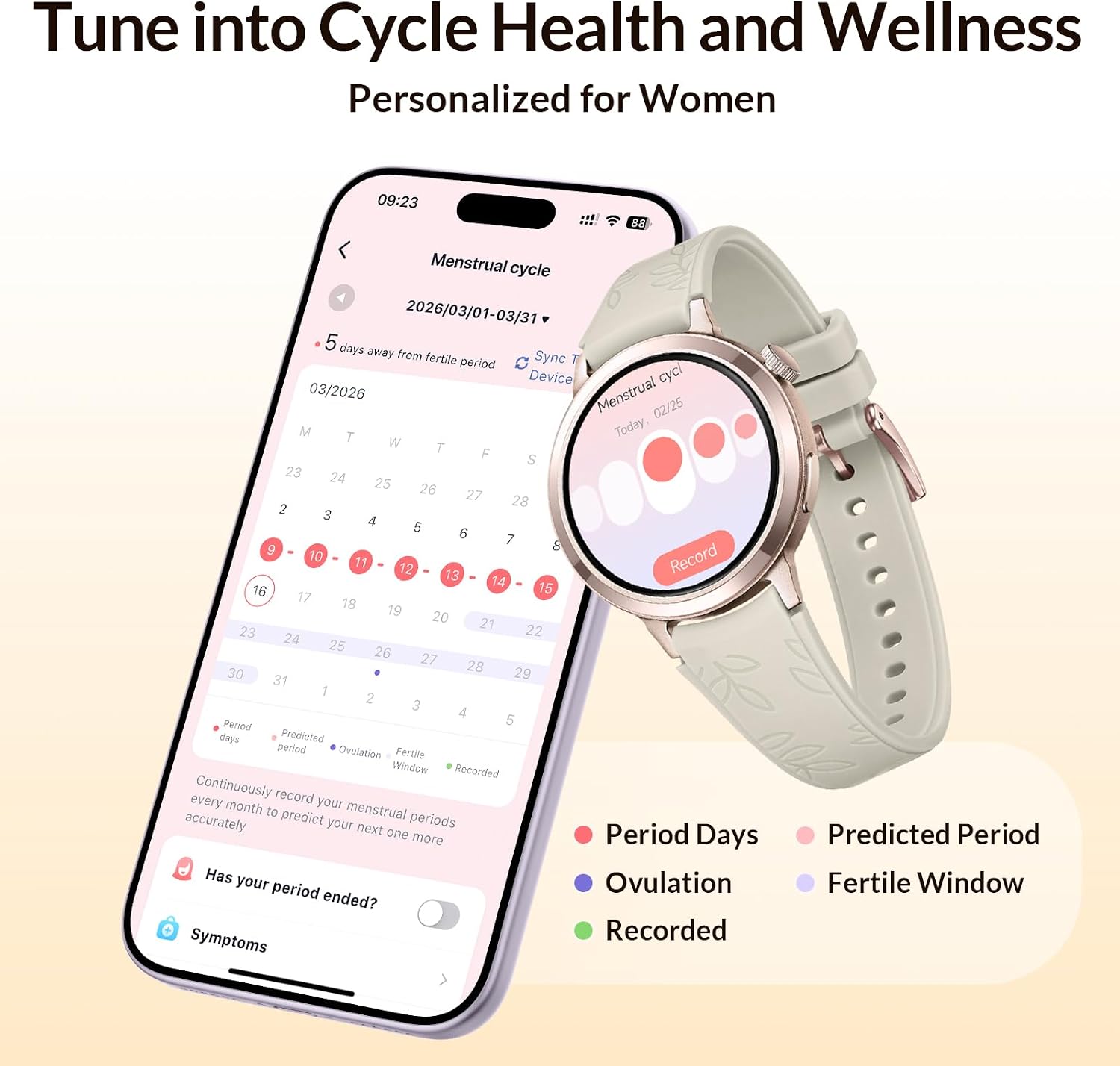 FANY Luna Smart Watch for Women, 1.1" AMOLED Small Stylish Women's Smartwatch, Fitness Tracker with Heart Rate, Sleep, SpO2, Step, and Menstrual Monitoring (Cloud Cream/Sport Band)