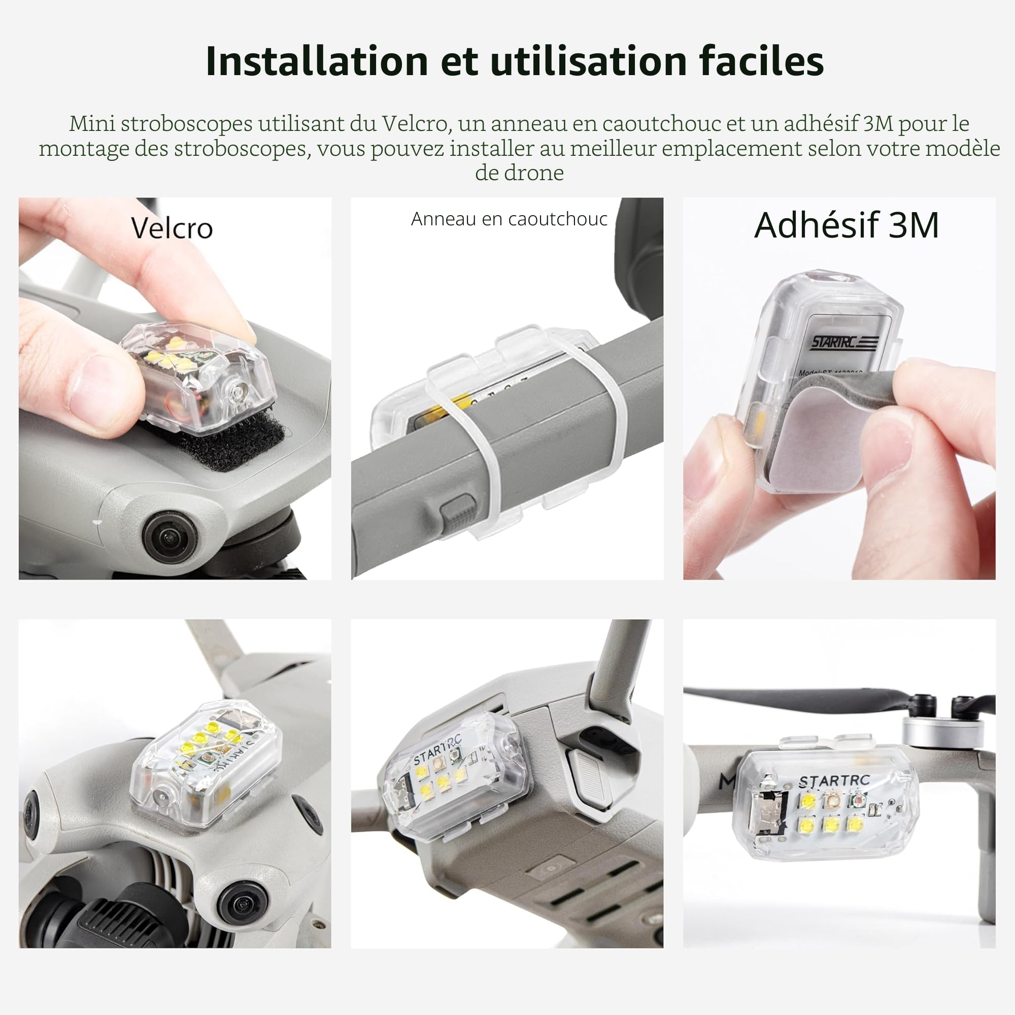 STARTRC Lumière Stroboscopique,Lampe LED Flash Rechargeable Anti-collision Nuit De Drone De La FAA,Pour DJI Mini,Mavic,Phantom,Inspire,Accessoire De Drones Matrice,Sacs À Dos,Cyclisme,Extérieur(2pcs)