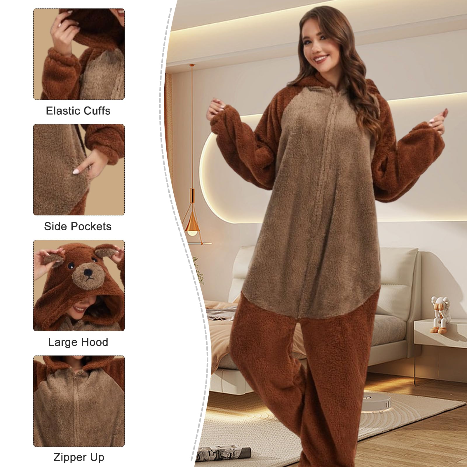 Luojida Tuta unisex adulta, pigiama onesies animale Cosplay Panda Deguisement Deguisement Halloween Donna Uomo con Cappuccio Zip Kigurumi Halloween Costume Animali Carnevale