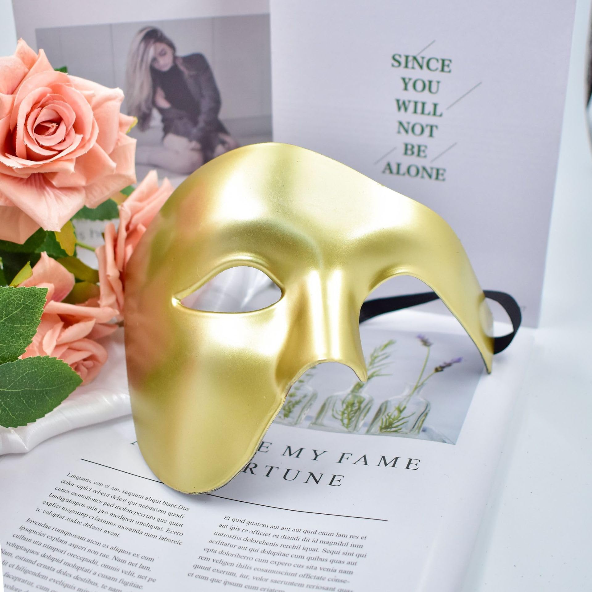 Komonee Half Face Halloween Mask Matt Gold Phantom Of the Opera Costume Adult Outfit Venetian Carnival Masquerade Party Fancy Dress Cosplay For Men Women - Image 2