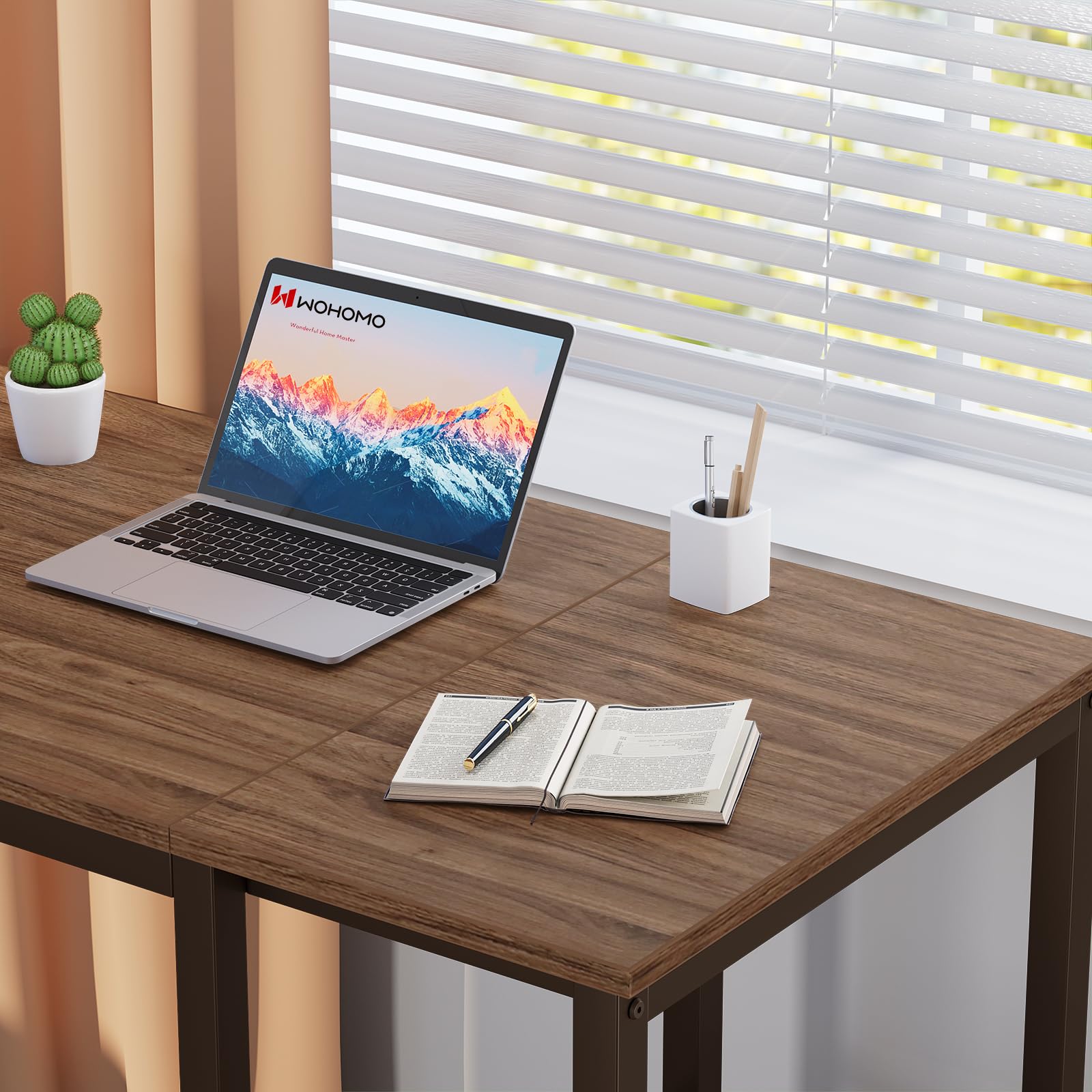 WOHOMO Scrivania per computer, 120 cm, con 2 ripiani, ampio spazio per riporre oggetti, studio, laptop, marrone