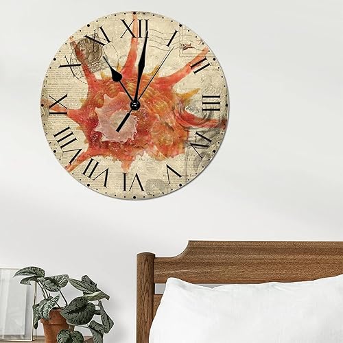 Miniatura 32 de ArogGeld Reloj de pared con diseño de estrella de mar antigua francesa, de cloruro de polivinilo, con números romanos, de 10 pulgadas, funciona