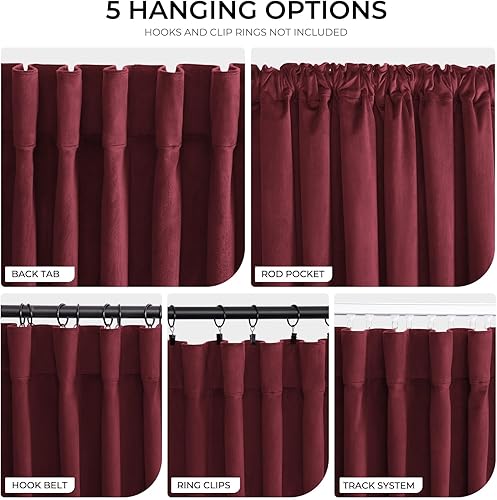 Miniatura 4 de INOVADAY Cortinas opacas de terciopelo de 96 pulgadas de largo, juego de 2 paneles para dormitorio, aislamiento térmico, pestañas traseras
