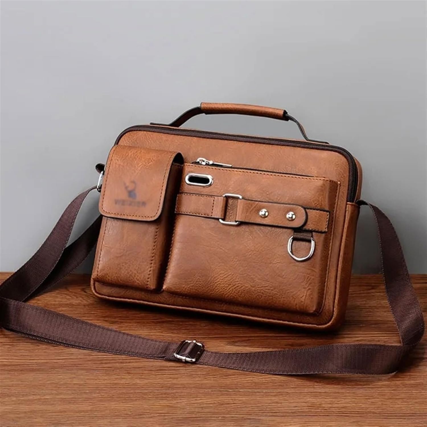 GLigeT Laptop Bag Case Fashion Men's Shoulder Bag Tablet Protective Case Portable PU Leather Handbag Business Briefcase Traveling Case Type Laptop Sleeve Case (Color : Light Brown)