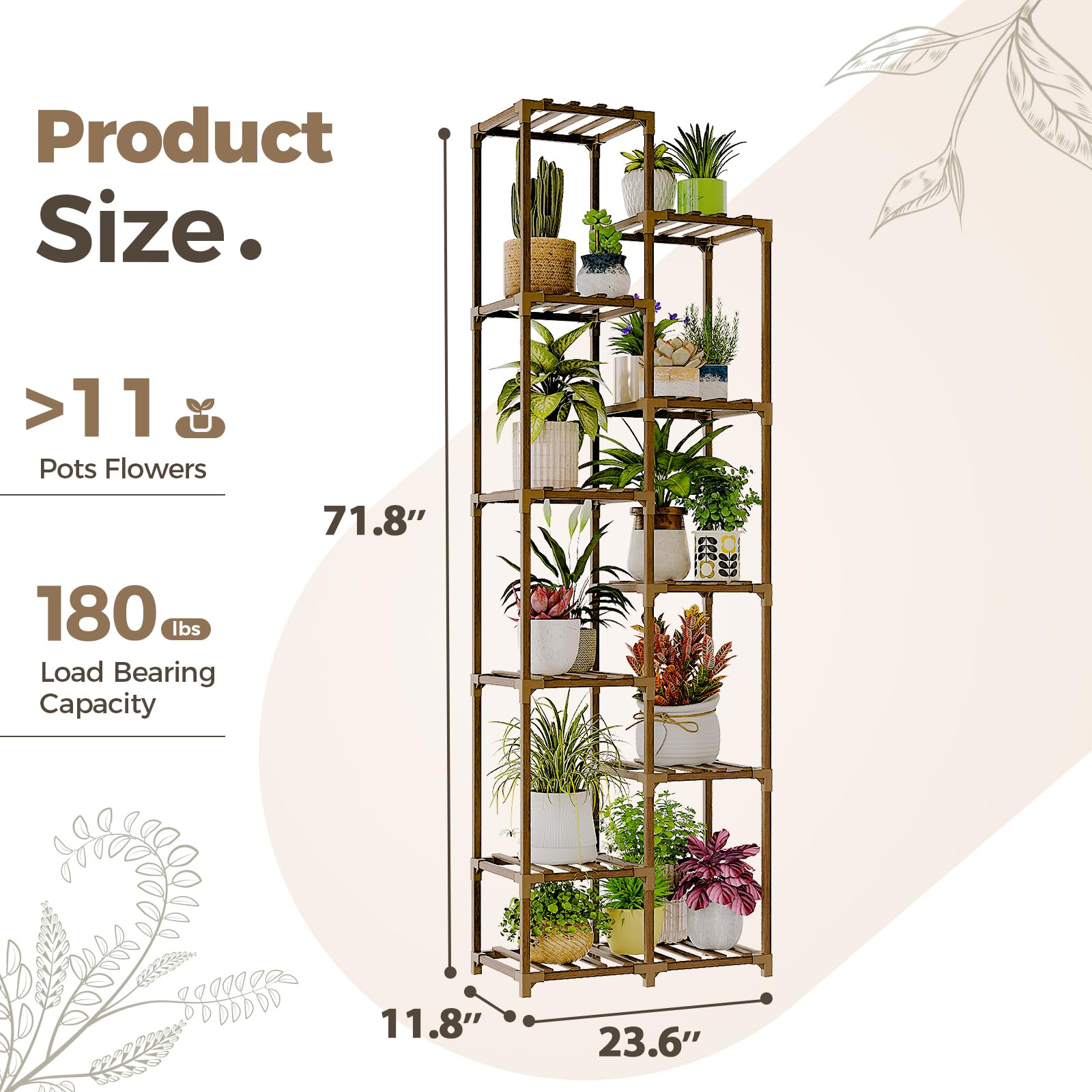 Bamworld Plant Stand Indoor 30 Potten Grote Plantenplank Breed Hoge Outdoor Plant Houder Hout voor Meerdere Planten Plant Rack voor Woonkamer Tuin Balkon Bloem