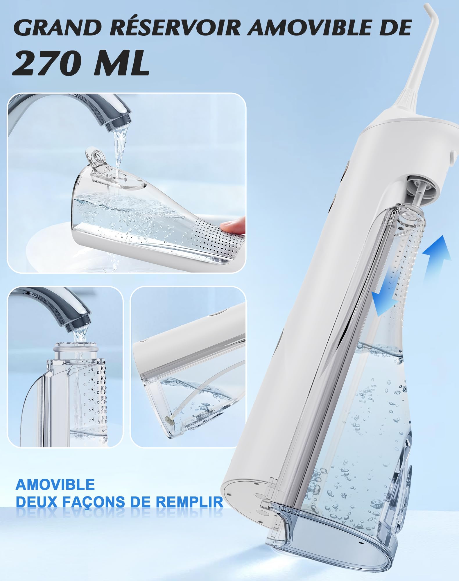 Hydropulseur Dentaire, Jet Dentaire Vainqueur du Test 2025, 5 Embouts et 4 Modes, Nettoyage Interdentaire, Soins Bucco-Dentaires, Grand Réservoir, Étanchéité IPX7, pour la Maison et Les Voyages