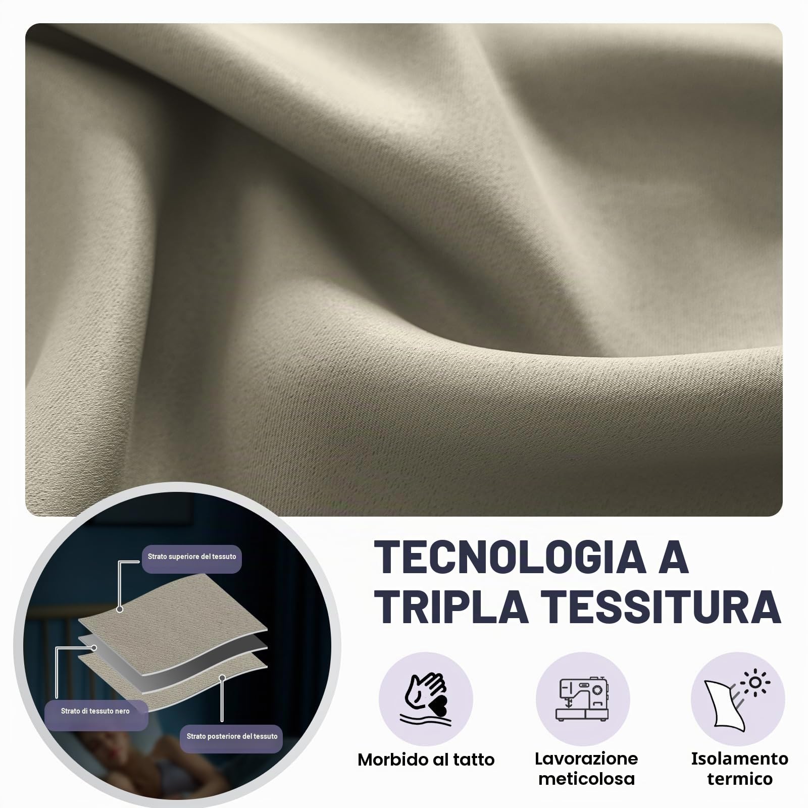 YSTELLAA Impermeabili Tende Oscuranti Per Interni 2 Pezzi, 140×260CM, Tende Termiche Isolanti Con Anelli, Moderne, Fonoassorbenti, Per Soggiorn, Camera Da Letto, Beige