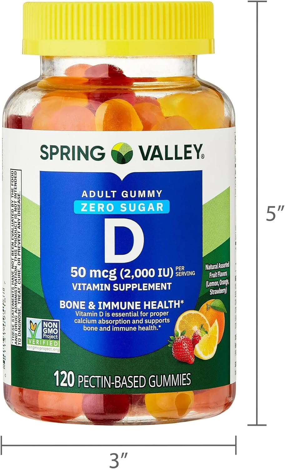 SUREFECT Spring Valley Zero Sugar Vitamin D 50 mcg (2000 IU) Gummies, Bone & Immune Support - 120 Count Organizer