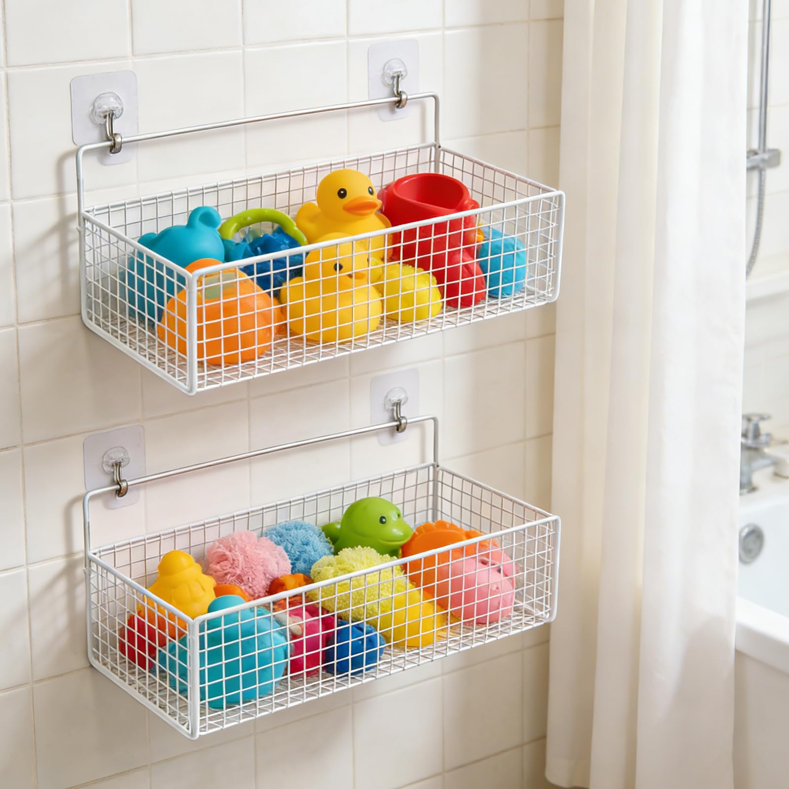 Badespielzeug-Aufbewahrung, 2 Stück, Metallnetz, Badespielzeug-Organizer für Badewanne, Wand und Dusche, große Kapazität, Duschspielzeughalter mit rostfreiem Hängekorb-Design für Toilette, Badezimmer